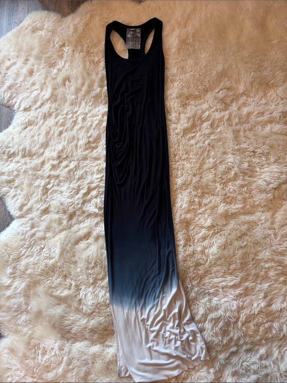 Young Fabulous & Broke Black to Ivory Ombre Racerback Maxi Dress with side slit